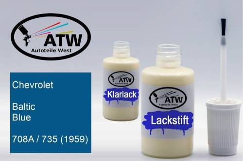 Chevrolet, Baltic Blue, 708A / 735 (1959): 20ml Lackstift + 20ml Klarlack - Set, von ATW Autoteile West.